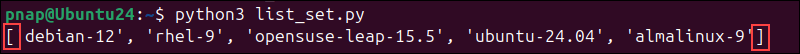 List converted from set in Python.