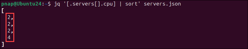 Using sort filter in jq.