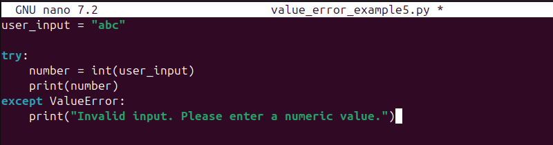 Python ValueError exception handling