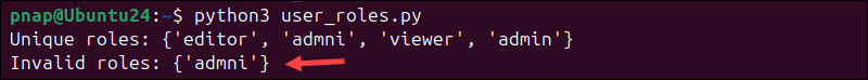 Using Python sets to filter user roles.