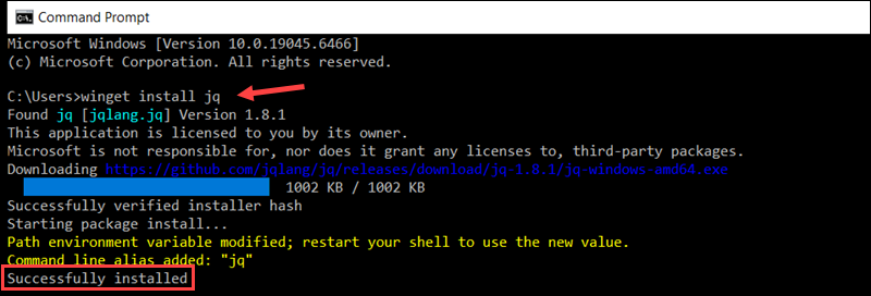 Command to install jq on Windows.