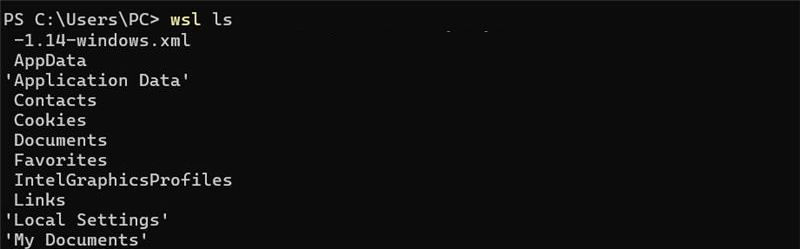 wsl ls terminal output