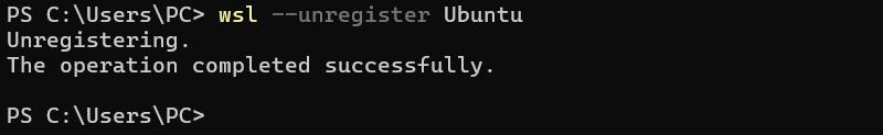 wsl --unregister Ubuntu terminal output