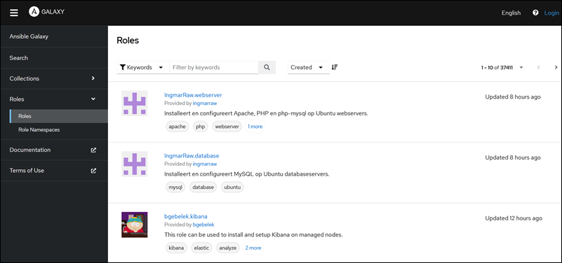 The Ansible Galaxy user interface.