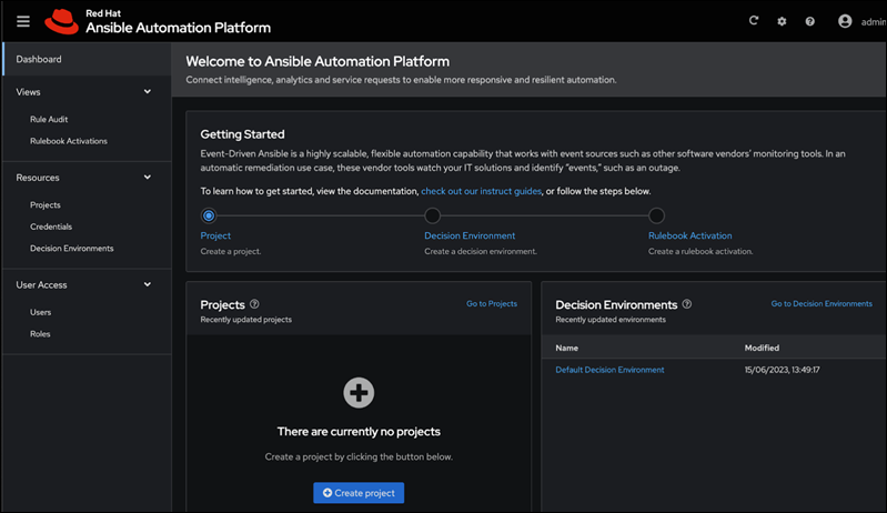 The Ansible Automation Platform web UI.