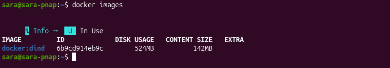 docker images dind-image terminal output