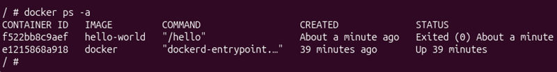 terminal output for docker ps -a