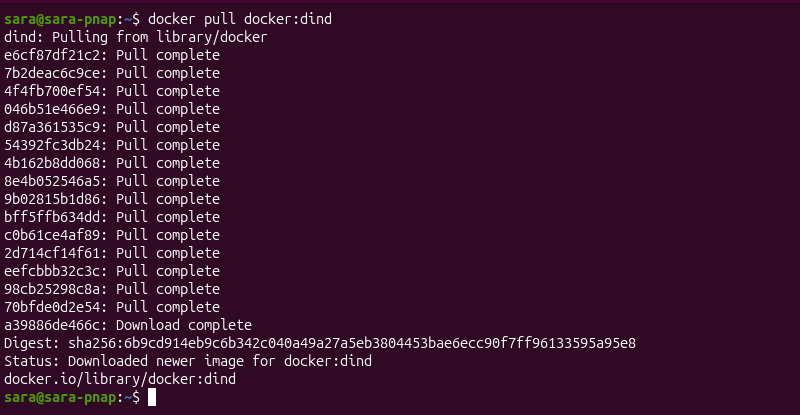 docker pull docker:dind terminal output