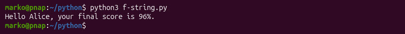 The output of the example code.