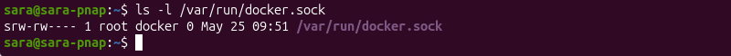 ls -l /var/run/docker.sock terminal output
