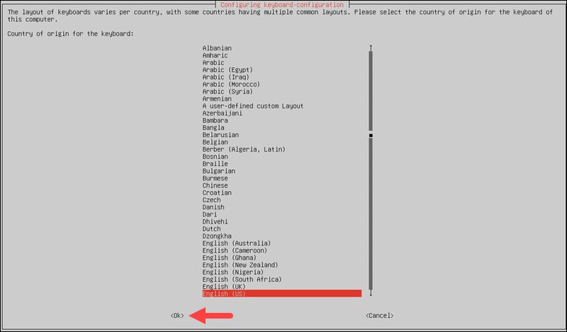 Configuring keyboard country of origin.