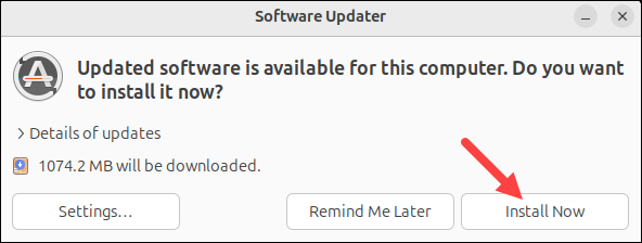 Update software on Ubuntu using the GUI.