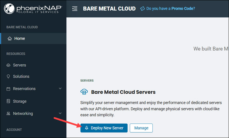 Deploy new server button.