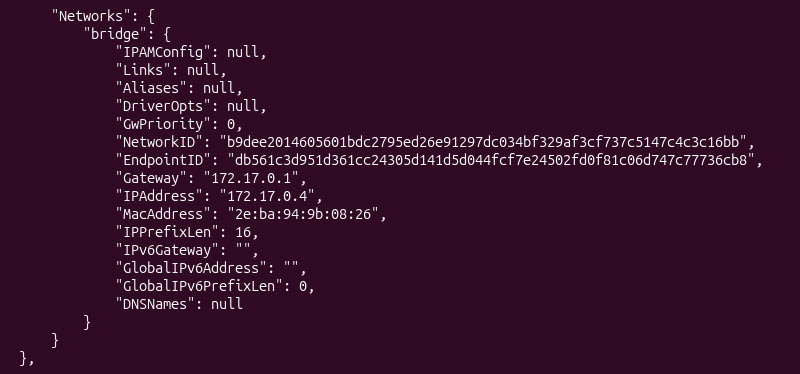 The network section of the docker inspect output.