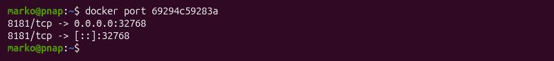The output of the docker port command.