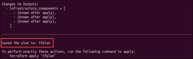 Saving the Terraform plan in a file.