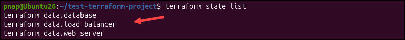 Listing resources from the Terraform state file in the terminal.
