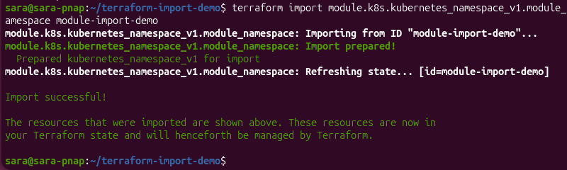 Importing a Kubernetes namespace into a Terraform module