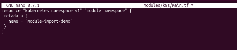 Terraform resource configuration defined inside a Kubernetes module