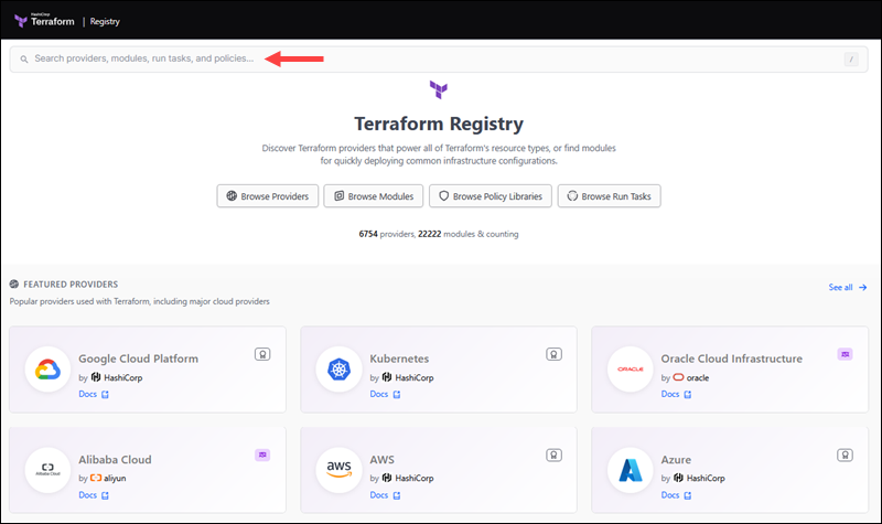 Searching in the Terraform Registry.