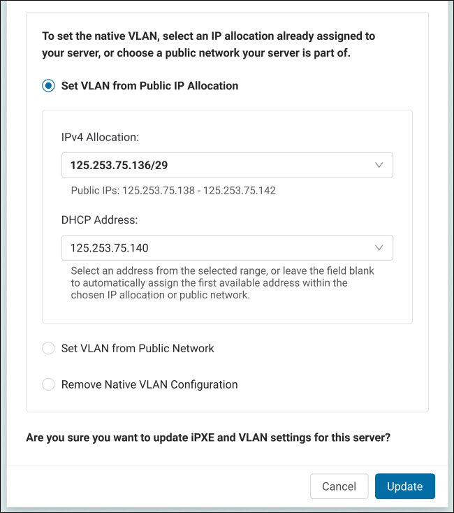 The network settings modal.