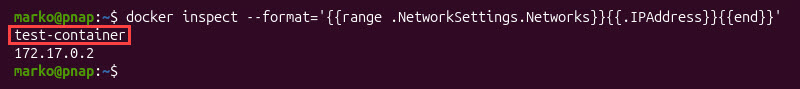 The output showing the container IP address.