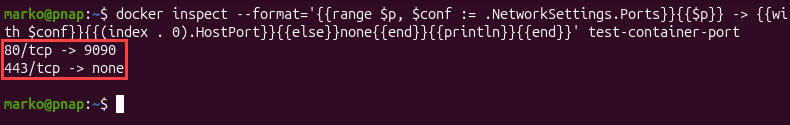 The output showing host bindings across the container ports.