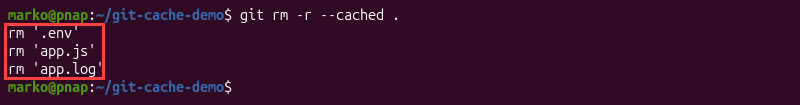 The output showing the list of files for removal.