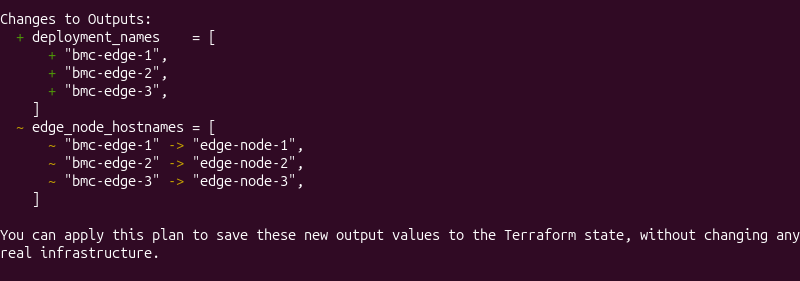Terraform plan showing a new output list generated from multiple Terraform resource instances.