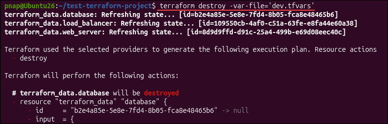 Destroying Terraform infrastructure using a variable file.