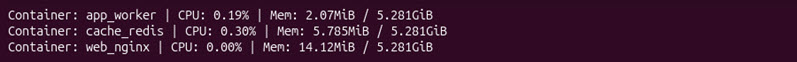 The docker stats command executed with the --format option and formatting arguments.