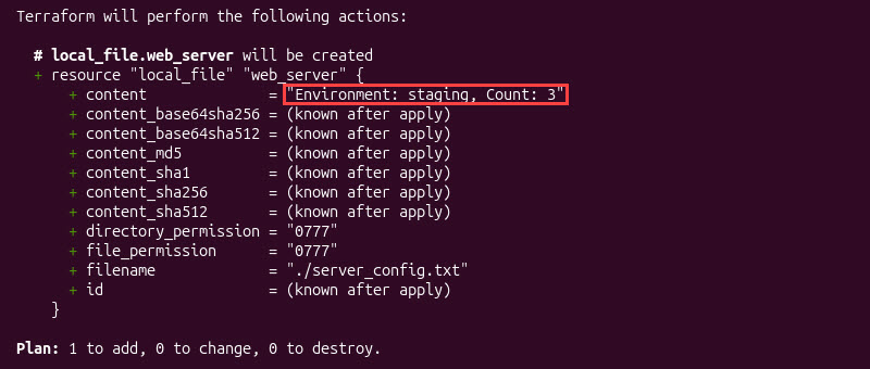 Passing values via variables in terraform plan.
