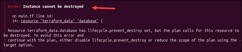 The prevent_destroy argument in a Terraform resource block.