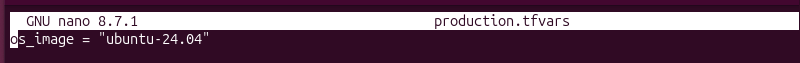Terraform variable definition file specifying Ubuntu 24.04 for Bare Metal Cloud instances