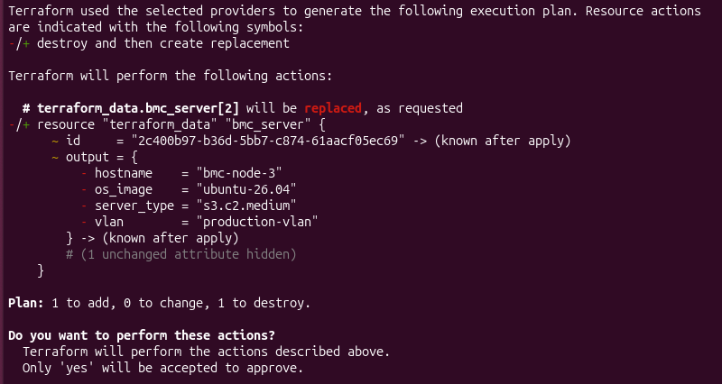 Terraform apply forcing the replacement of a single Bare Metal Cloud instance