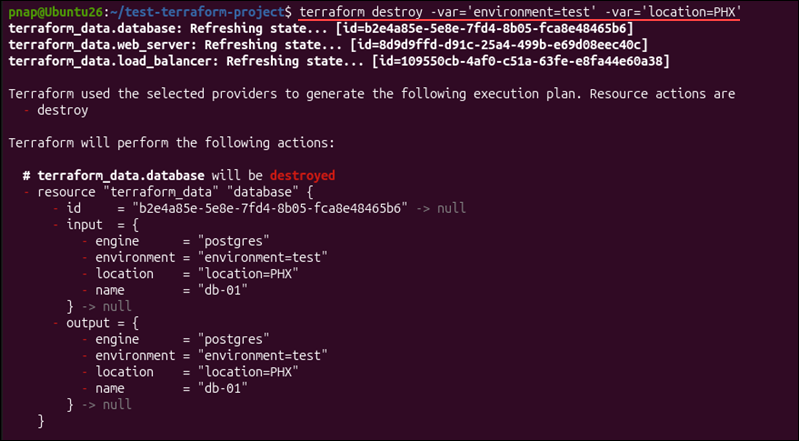 Destroying multiple Terraform resources using the -var option.