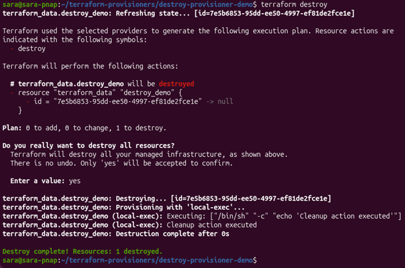 Terraform running the destroy-time local-exec provisioner during resource destruction