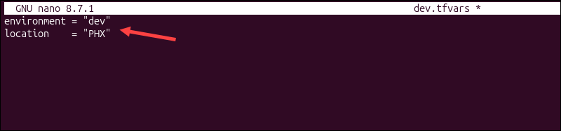 A variable file in Terraform.
