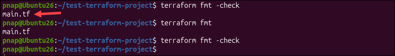Using the -check option with terraform fmt.