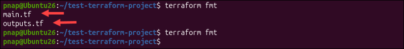 Using the terraform fmt command to format files.
