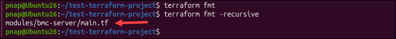Using the -recursive option with terraform fmt.