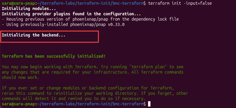 Terraform initializing the local backend during headless initialization