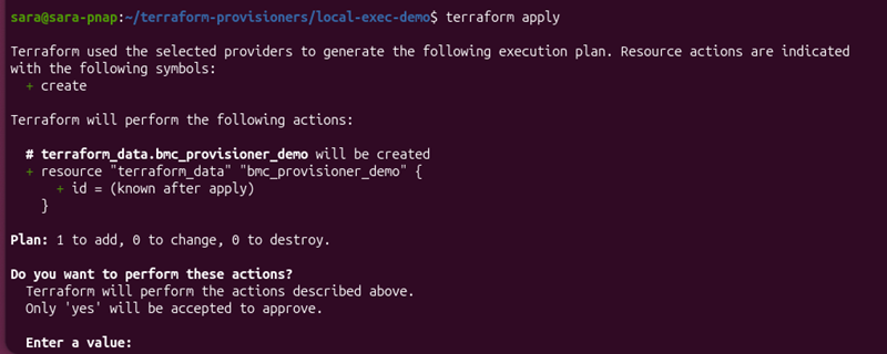 erraform execution plan showing the terraform_data resource to be created
