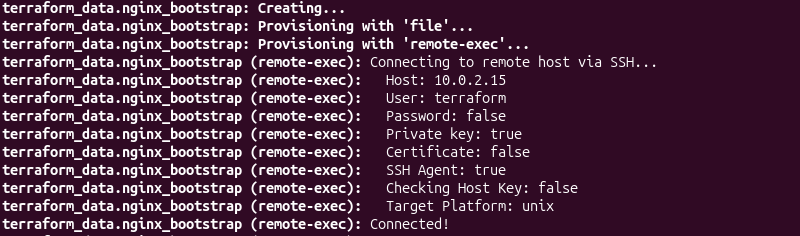 Terraform running the file and remote-exec provisioners and connecting to the remote machine