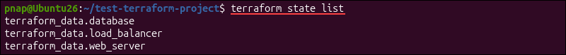 A list of Terraform resources from the state file.