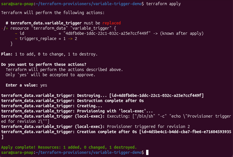 Terraform replacing the terraform_data resource and running the local-exec provisioner after the revision changes