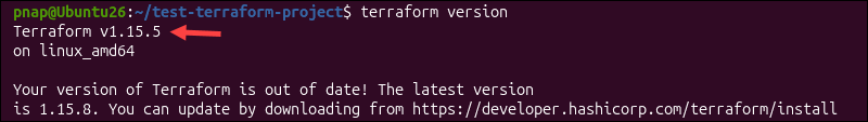 Checking the Terraform version.