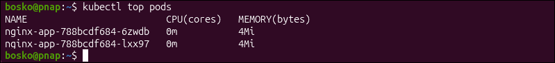 Inspecting resource usage for all Pods.