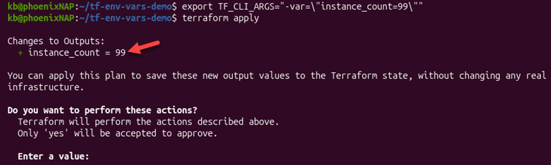 export tf_cli_args terminal output