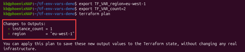 export tf_var_name terminal output